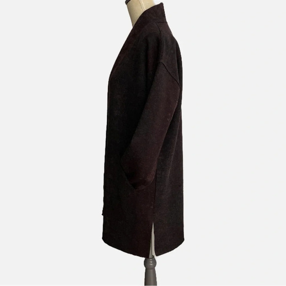 Eileen Fisher Kimono Coat Cardigan Purple Brown Raw Seams Slit Pockets XXS/XS - Picture 8 of 15